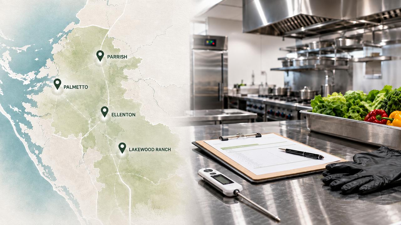 North Manatee Restaurant Inspections: Parrish, Palmetto, Ellenton & Lakewood Ranch — InspectFL visual showing Florida restaurant inspection data