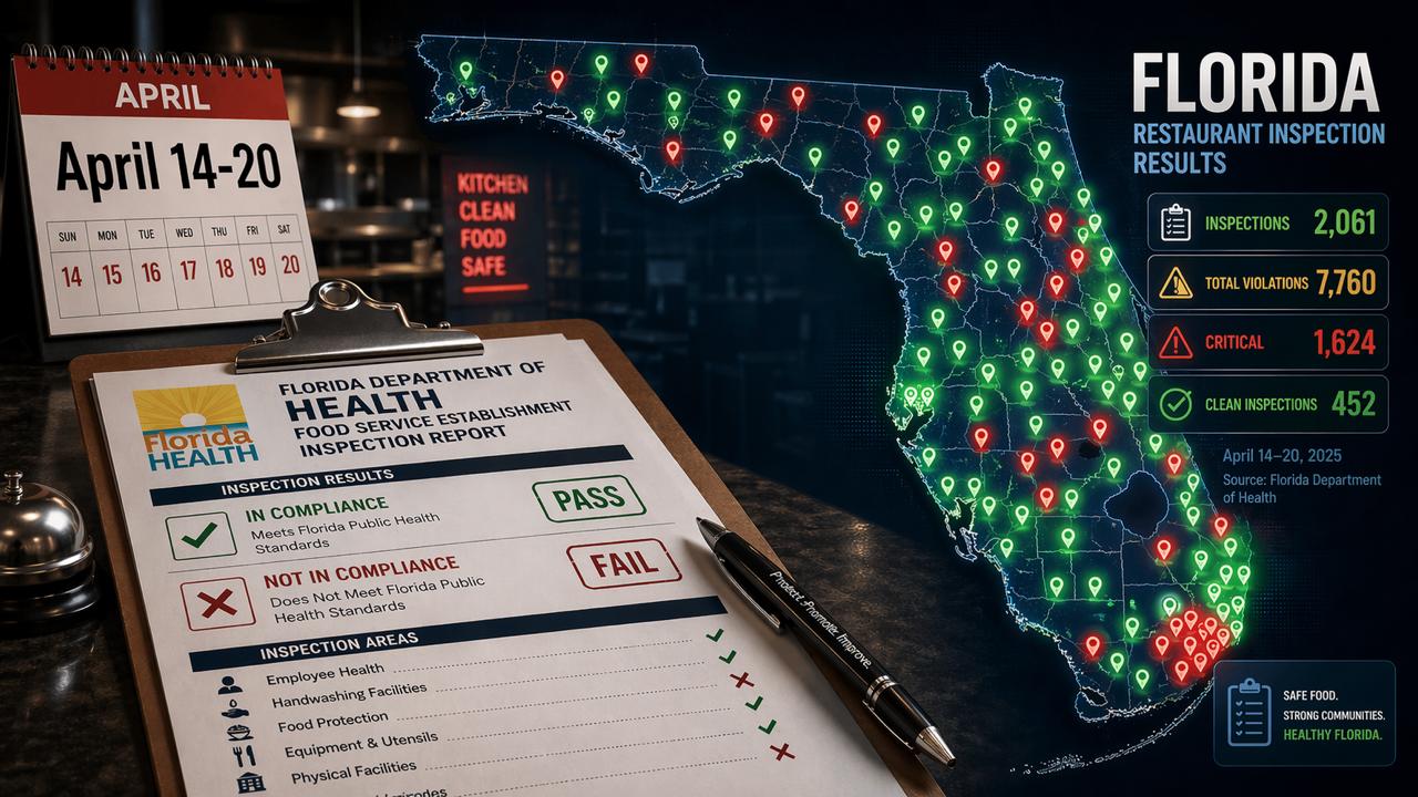 Florida Restaurant Inspections: Apr 14–20, 2026 — InspectFL visual showing Florida restaurant inspection data
